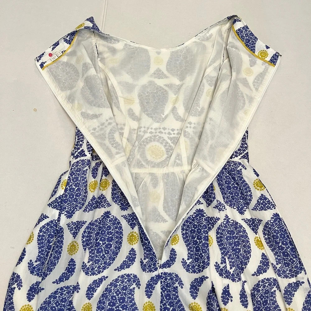 BODEN LIZZIE COTTON PREPPY PAISLEY BLUE & YELLOW SLEEVELESS MIDI DRESS SIZE 2 - Picture 10 of 15